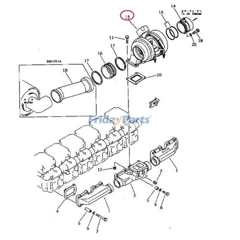 Turbo KTR130B Turbocompressor 6502-21-4000 para Komatsu Engine S6D170-1 Escavadeira PC650-1 para Motor,Escavadora 