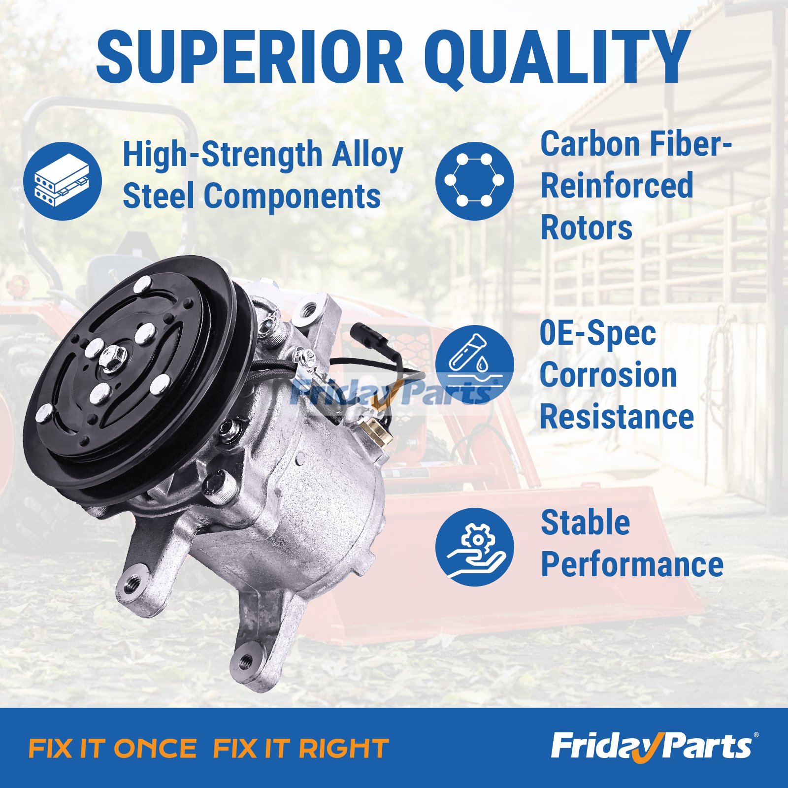 Compresor de aire acondicionado SVO7E RD451-93900 para tractores Kubota serie LM de FridayParts