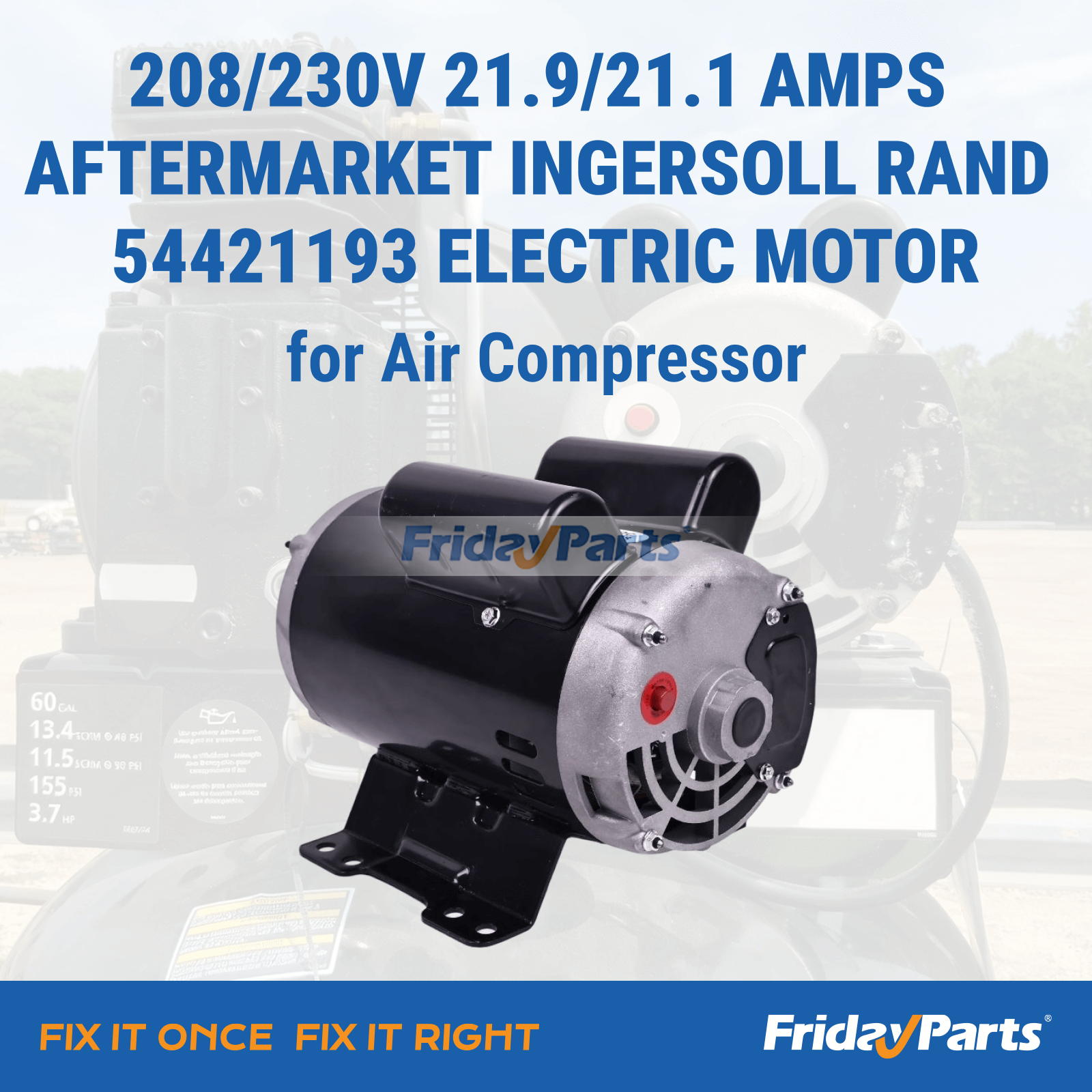 208/230 V 21,9/21,1 A Motor elétrico Ingersoll Rand 54421193 de reposição para compressor de ar para Compressor de ar