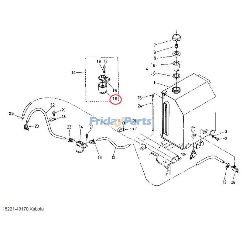 Filtro de combustible 15221-43170 para motor Kubota D1005 D905 Tractor L175 L225 L245 L2500F L2600F L3000F Excavadora U25S U35S KX61 KX71 Para KUBOTA