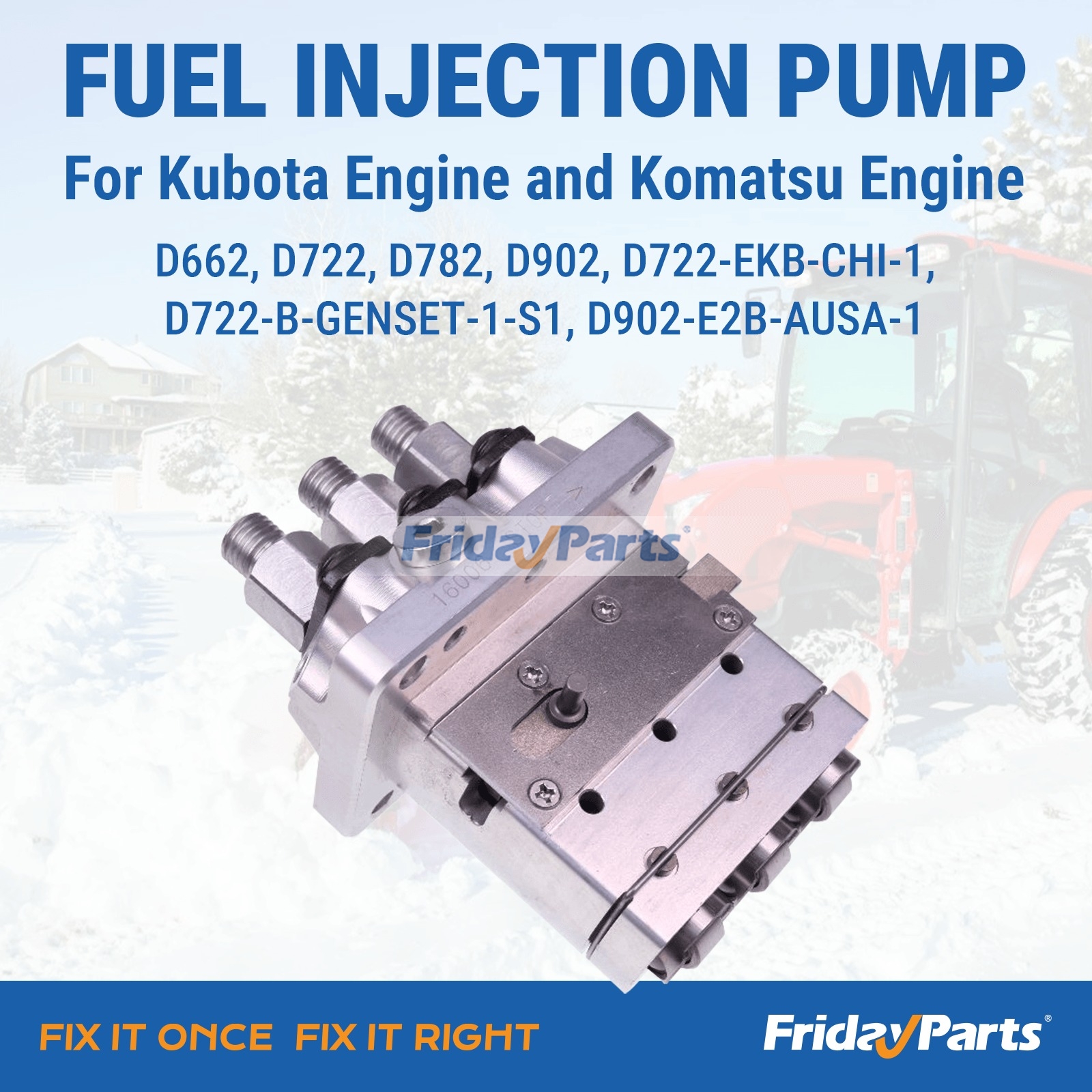 Bomba injetora de combustível 16006-51010 para motor Kubota D662 D722 D782 D902 para Motor,Escavadora ,Cortador de Grama,Trator,Veículo Utilitário