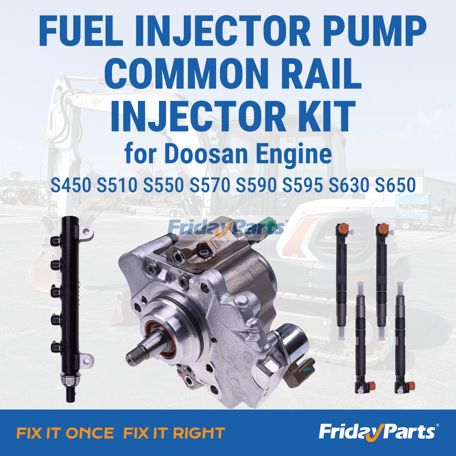 Bomba de inyección de combustible y kit de inyector y riel común 7249380 7030409 7275454 para motor Doosan D24 D18 Bobcat S450 S510 S550 S570 S590 S595 S630 S650 Para BOBCAT