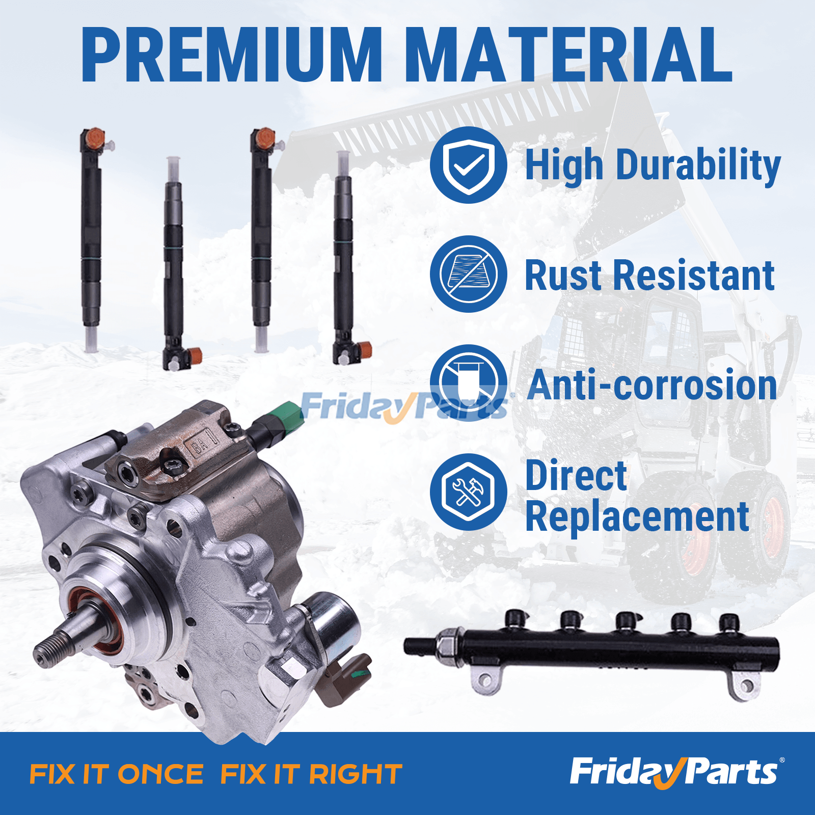Bomba de inyección de combustible y kit de inyector y riel común 7249380 7030409 7275454 para motor Doosan D24 D18 Bobcat S450 S510 S550 S570 S590 S595 S630 S650 de FridayParts