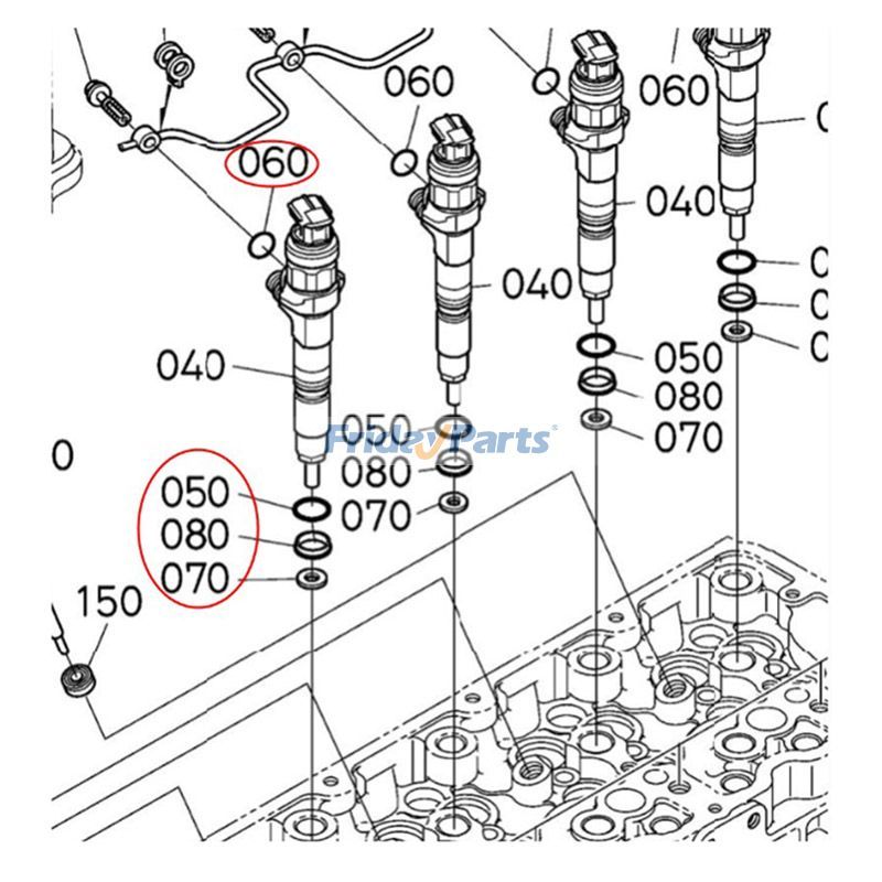 4 Sets Fuel Injector Seal Kits For KUBOTA Excavator,Loader,Tractor