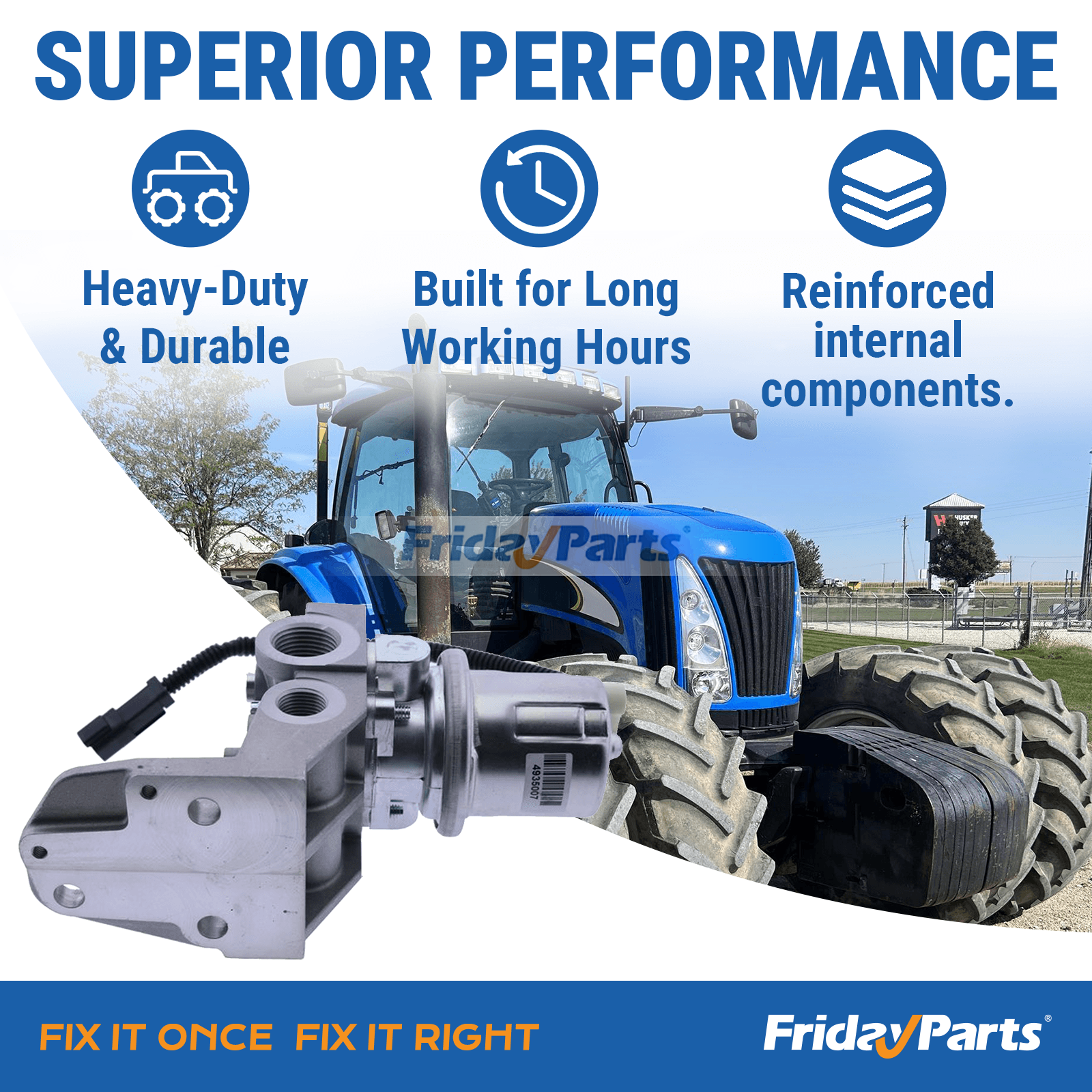 Durable long-life fuel pump 87585287 built to withstand harsh farm operation on New Holland TG285 tractors