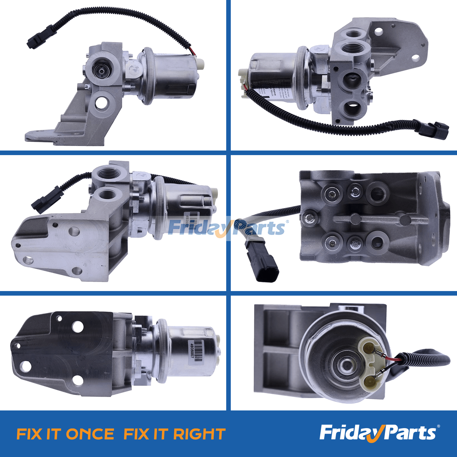 Multi-angle view of fuel pump 87585287 showing connectors and mounting layout for New Holland TG255 TG285