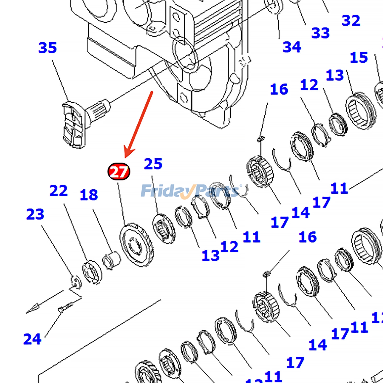 Engrenagem 3EB-14-53230 para empilhadeira Komatsu FD30-17 FD30-16 FD25-17 FD25-16 FD20-17 FD20-16 FG25-17 FG25-16 FG20-17 FG20-16 FD20H-16 FG20H-16 FG25H-16 para Empilhadeira 