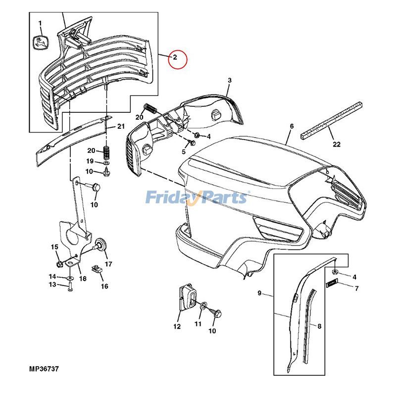 Rejilla AM129766 para tractor John Deere X700 X720 X724 X728 X729 X740 X744 X748 X749 X495 X585 X595 para Tractor Para JOHN DEERE FridayParts