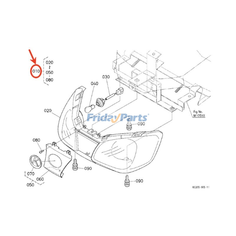 Head Light Assembly 6A700-54130 for Kubota Tractor B2630HSD B3030HSD B3030HSDC B3030HSDCC B3200HSD B3200HSDWO B3300SUHSD B2630HSD B3030HSD