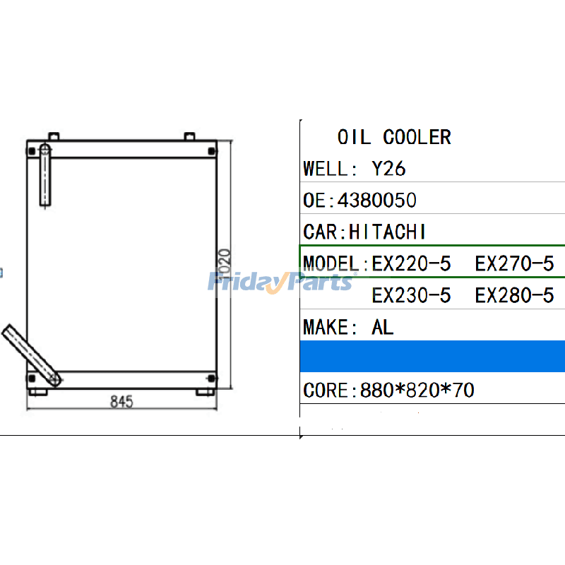 Pour Hitachi Excavator EX220-5 EX230-5 EX270-5 EX280-5 EX220LC-5 EX230LC-5 EX270LC-5 Refroidisseur d'huile hydraulique ASS'Y 4380050pourPour HITACHI