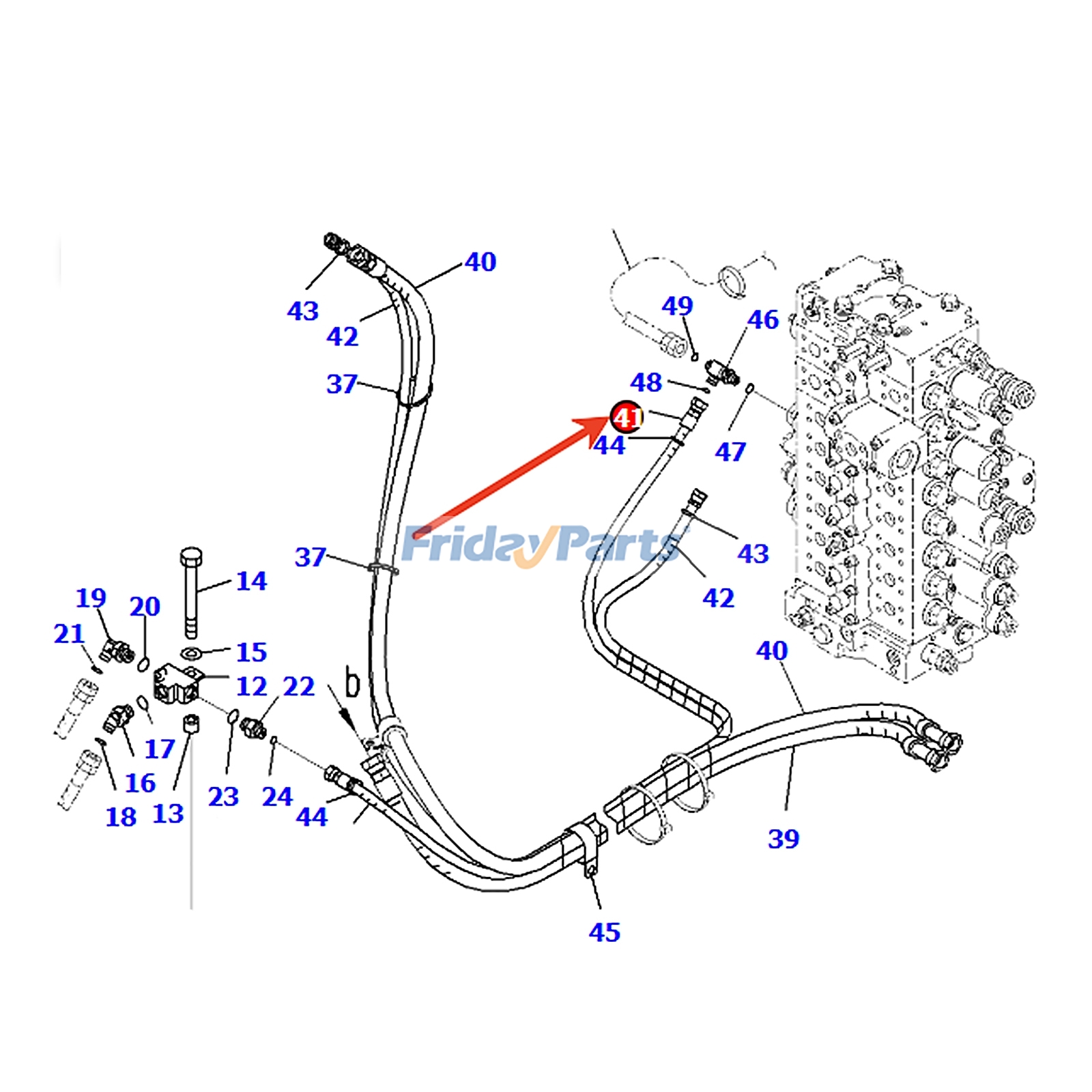 Tuyau 02774-00326 pour bulldozer Komatsu D375A-8, pelle hydraulique PC2000-11, PC1250-11, PC490LC-11, PC360LC-11, PC350LC-8M0, PC300LC-8M0, PC290LC-11 et PC700LC-11