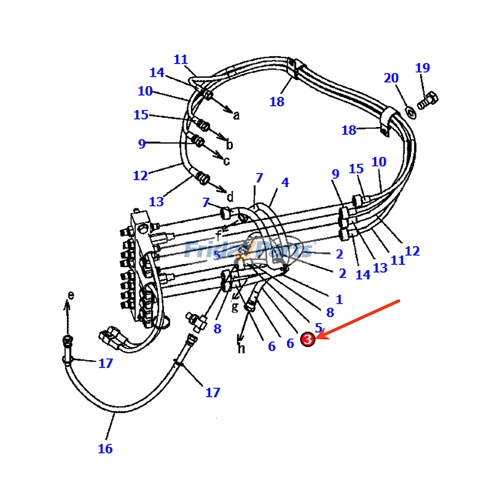 Mangueira 207-62-72560 para escavadeira Komatsu PC300-7E0 PC350-7E0 PC400-7 PC400LC-8R PC450-8R PC450LC-7 PC450LC-8 PC450LCD-7K PC500LC-8 PC550LC-8 para Escavadora 