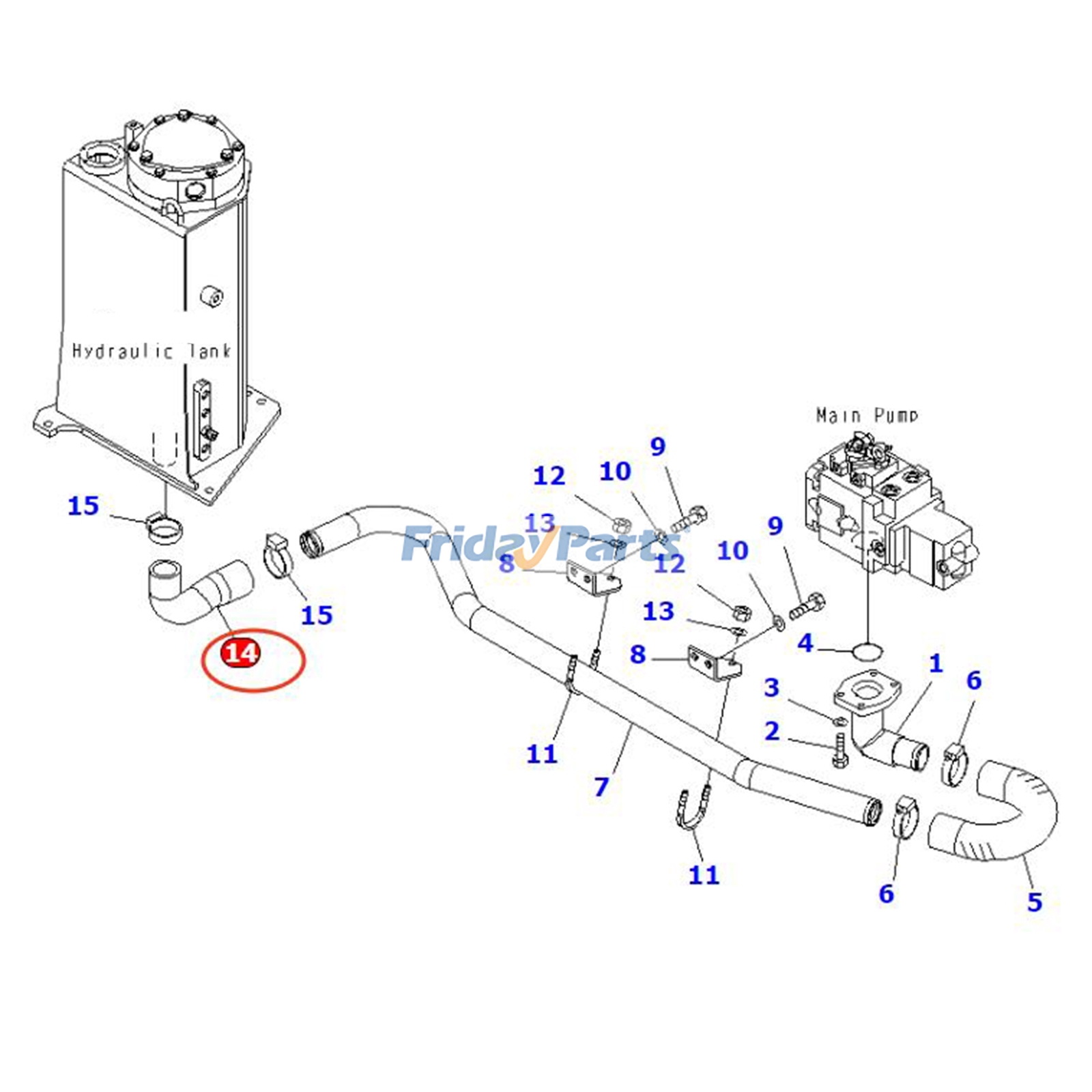 Manguera 20U-62-41121 para excavadora Komatsu PC40MR-2, PC45MR-3, PC50MR-2, PC55MR-3, PC57-7 y PC40MR-2-AC. Para KOMATSU