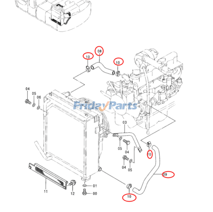  Radiator Hoses and Clamps Hitachi For HITACHI