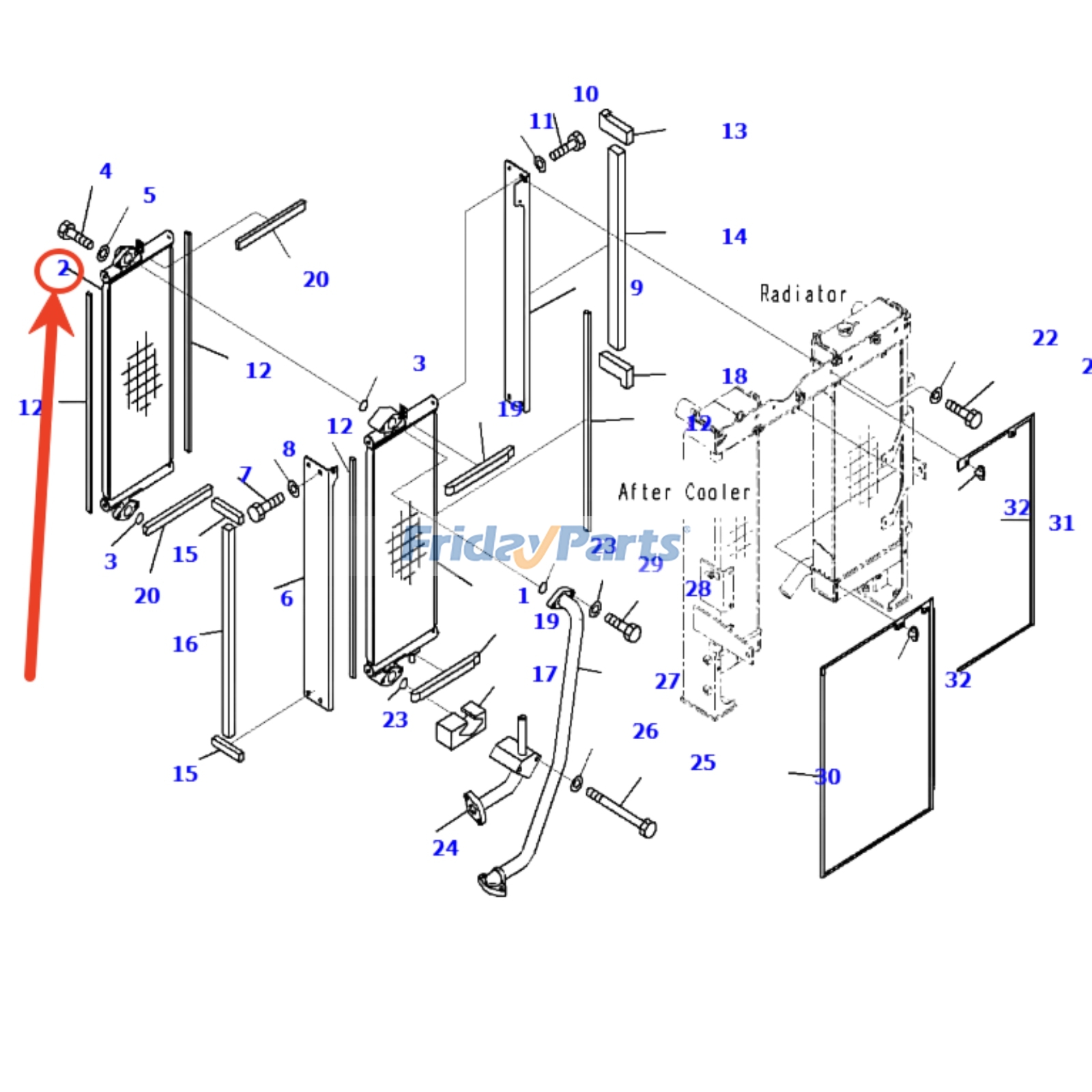 Refroidisseur d'huile hydrauliquepour Pelle