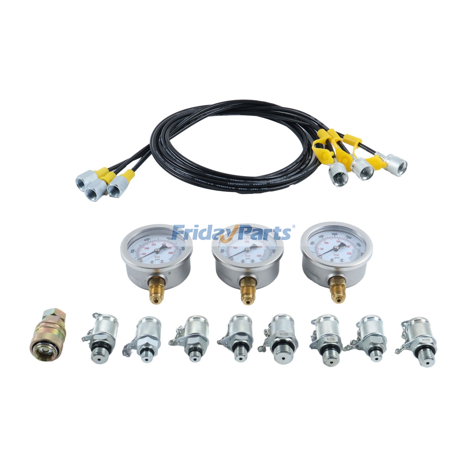 Hydraulikdruck-Testkit, 3 Messgeräte, 9 Testkupplungen, 3 Testschläuche, Kofferfür Für andere Marken