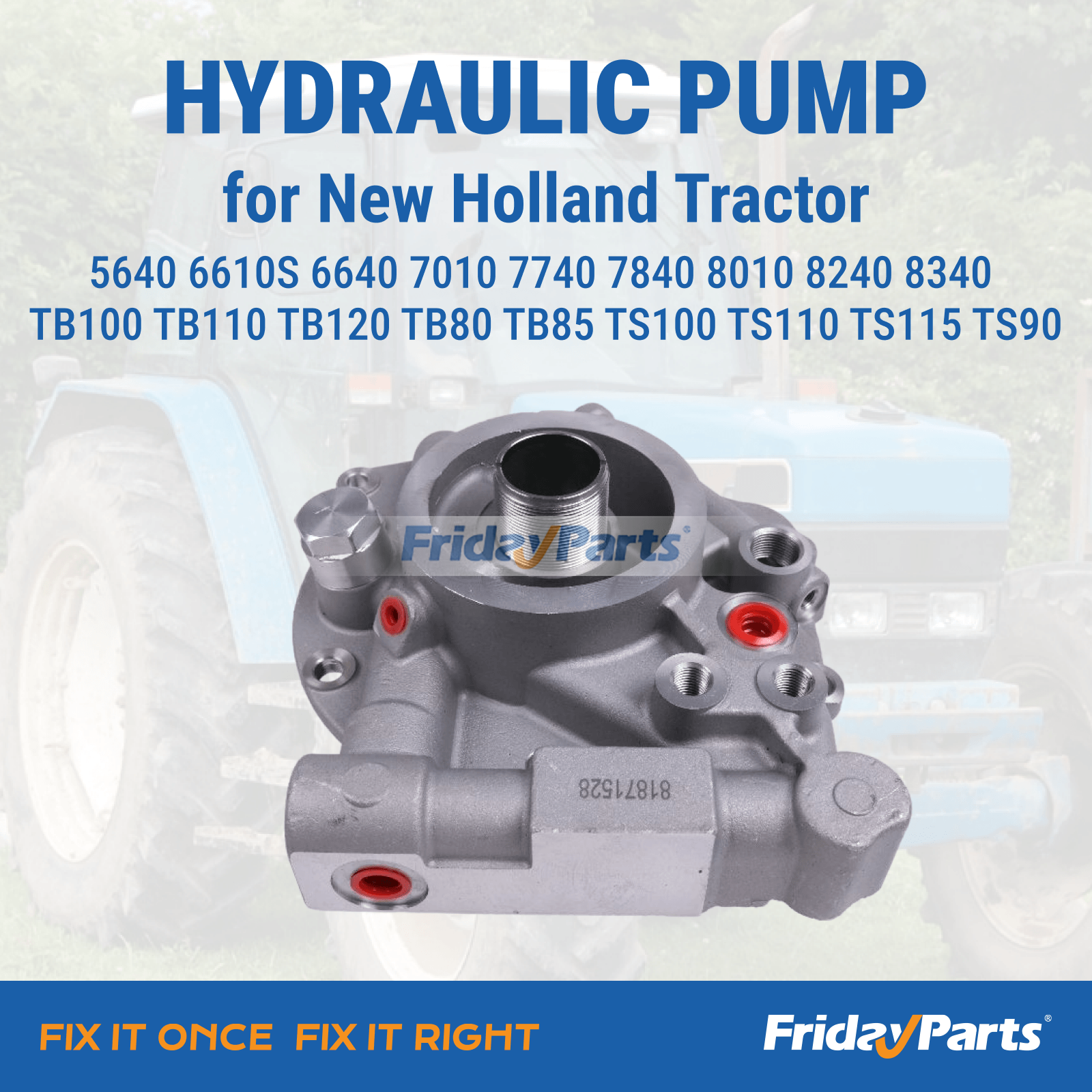 Hydraulic Pump F0NN600BB 81871528 for New Holland Tractor 5640 6610S 6640 7010 7740 7840 8010 8240 8340 TB100 TB110 TB120 TB80 TB85 TS100 TS110 TS115 TS90