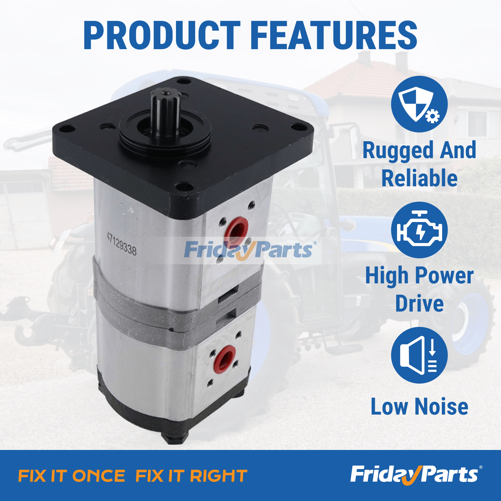 Bomba hidráulica 22,9 CC 47129338 para tractor New Holland TL80A TL90A TN85DA TN85SA TN95DA TN85A TL100A TN95A de FridayParts