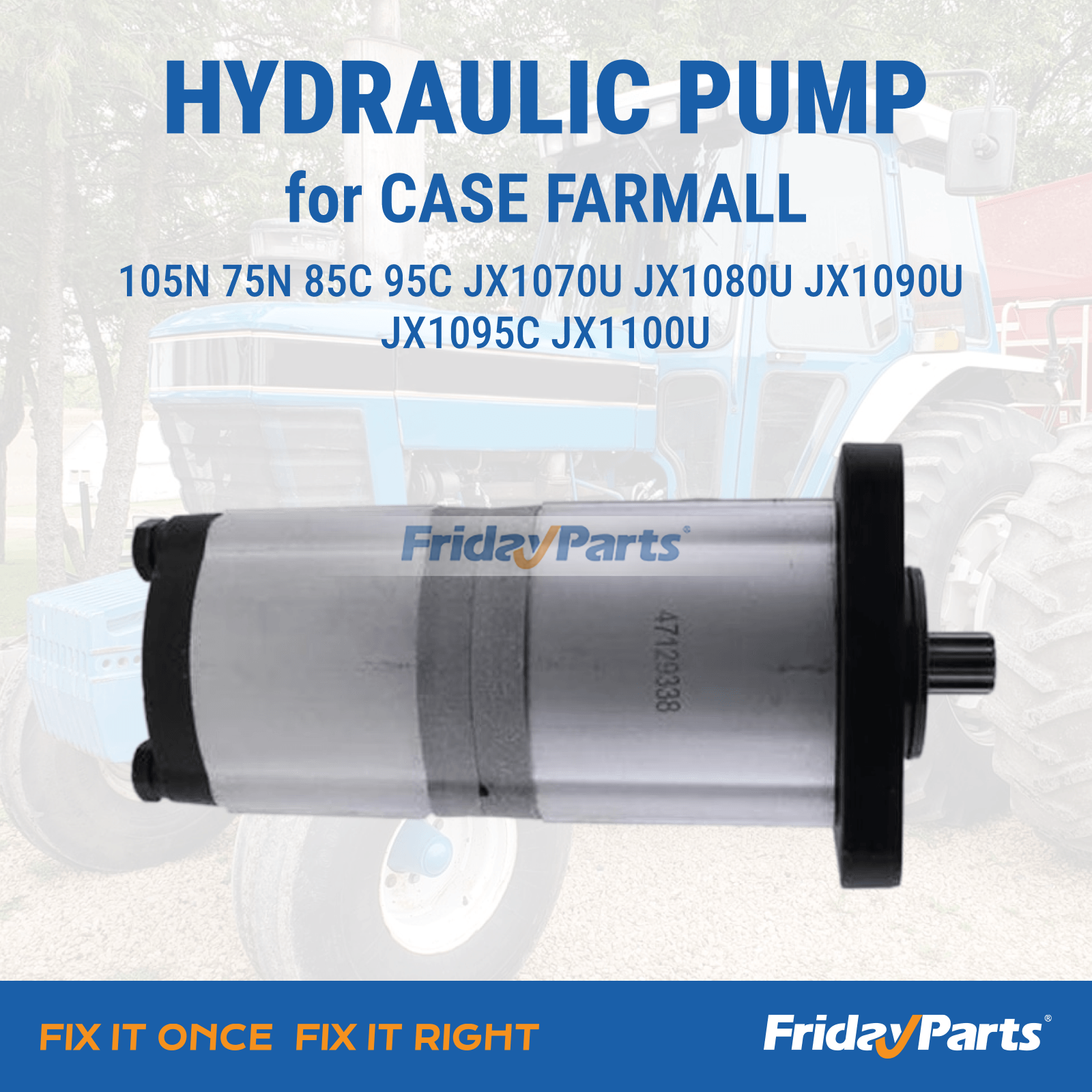 Hydraulic Pump 47129337 for CASE FARMALL 105N 75N 85C 95C JX1070U JX1080U JX1090U JX1095C JX1100U