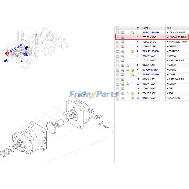 Bomba hidráulica 705-22-43040 para cargadora de ruedas Komatsu WA470-3 Para KOMATSU