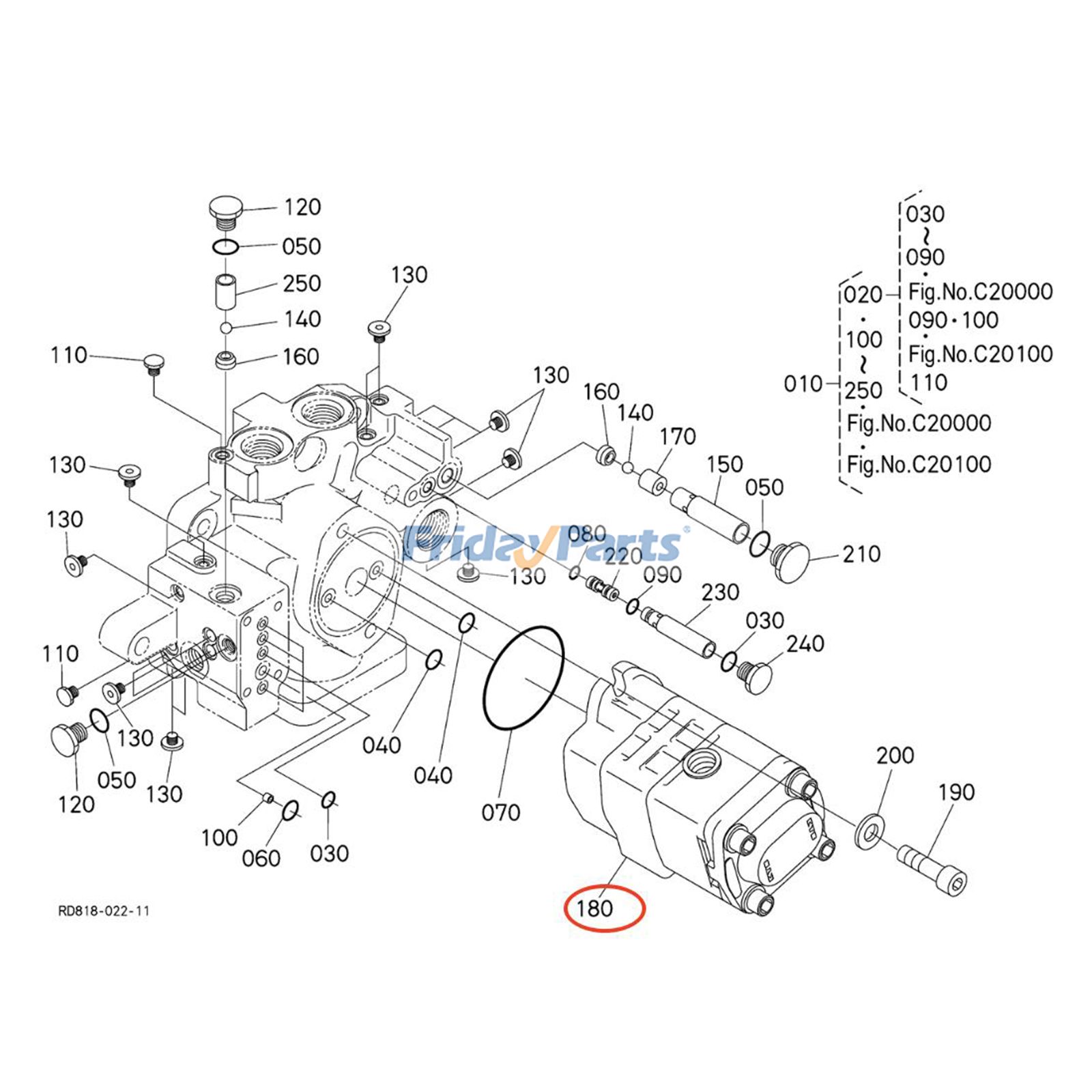 Hydraulic Gear Pump RD819-77474 for Kubota Excavator KX71 KX080-4 KX080-3T for less