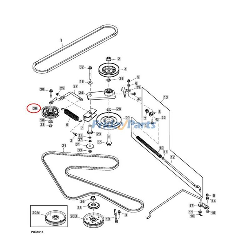 Poulie de renvoi AM135781 AM136621 pour John Deere X300 X304 X310 X320 X324 X340 X360 X500 X520 X530 X534 X540 X590