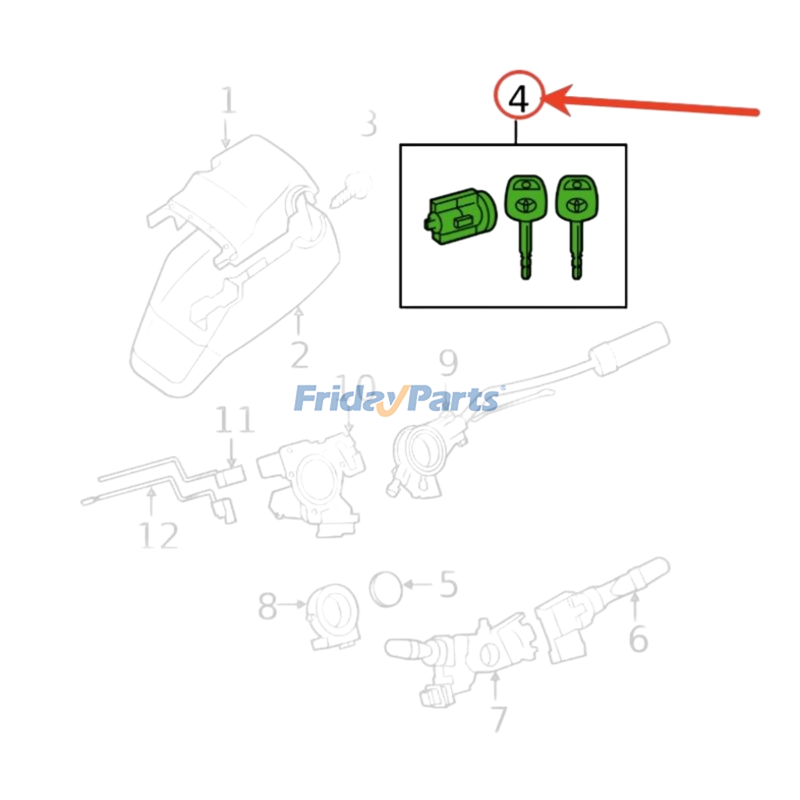 Compra Cilindro de cerradura de interruptor de encendido y llave 69057-04030 para Toyota Camry Sequoia Tacoma Tundra 2007-2020 en Fridayparts