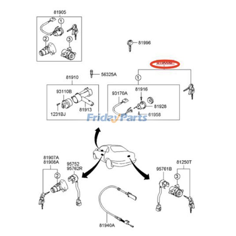 Interruptor de cilindro de cerradura de encendido con 2 llaves 81920-2CA20 para Hyundai Tiburon 2001-2006 Para HYUNDAI