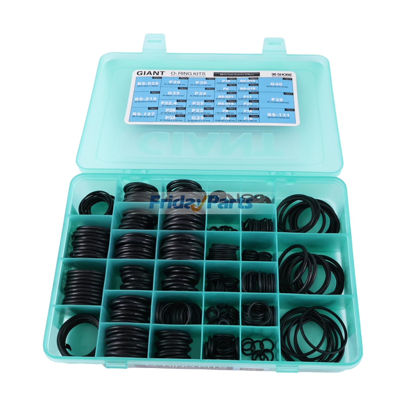 376 Pcs O-Ring Box Sealing Rubber Ring Kit for Volvo EC140 EC210 EC240 EC290 EC460 Excavator