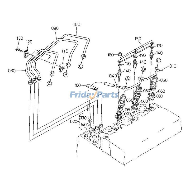 Tubo de inyección 19077-53714 para motor Kubota D1403 V2203 V2403 Excavadora KX121-2 KX161-2 KX91-3 U35 U45S para Excavadora Para KUBOTA FridayParts