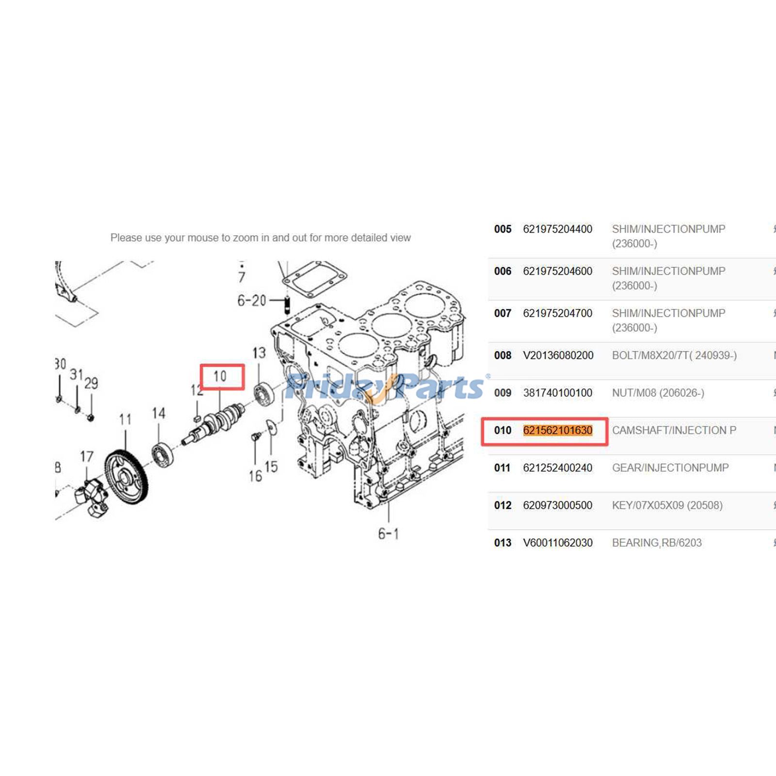 Injection Pump Camshaft pour Moteur