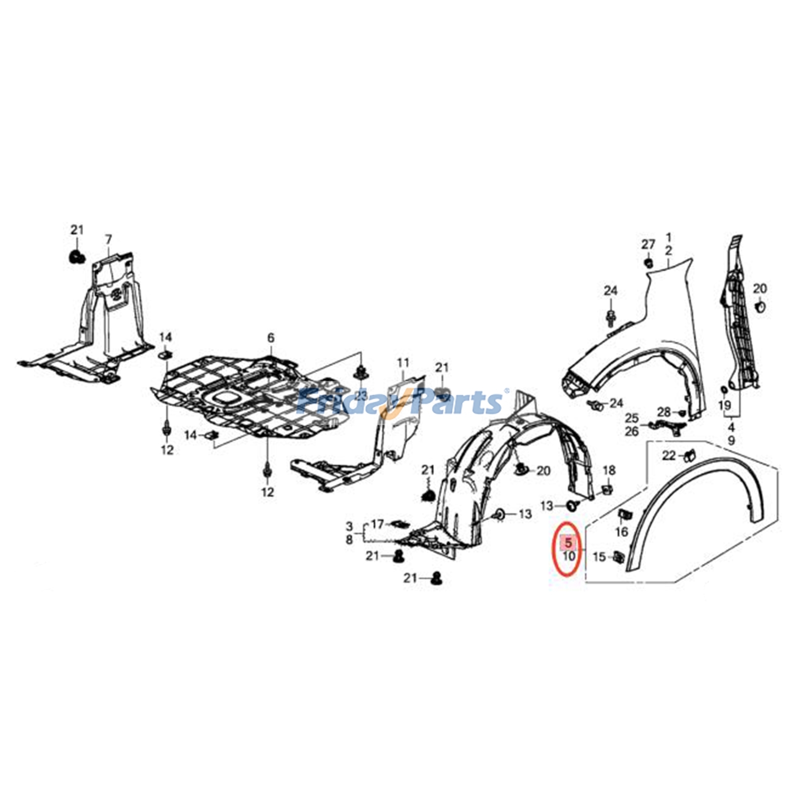 Left & Right Front Wheel Opening Molding Assembly 74157-T7W-A01 74107-T7W-A01 for Honda HR-V 2016-2018 for less