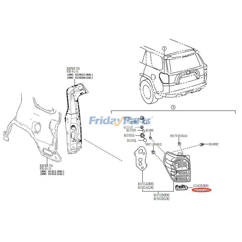 Oberer Halter für linke hintere Stoßstange 52563-35040 für Toyota 2010-2024 4Runnerfür Für Toyota
