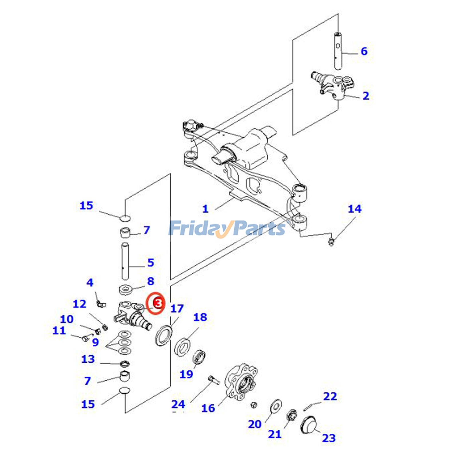 Muñón de dirección izquierdo 3EA-24-52221 para montacargas Komatsu FB15-12, FB20A-12, FB18-12, FD10-18-20, FD15-21-A y FG15-21-M Para KOMATSU