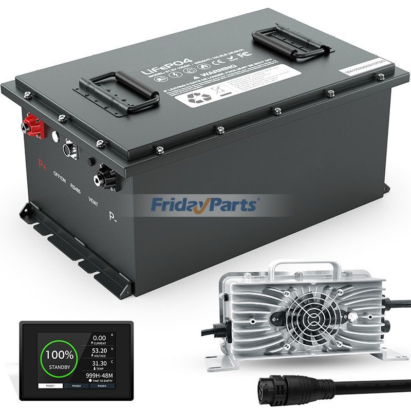 Batterie au lithium LiFePO4 51,2 V 105 Ah avec BMS intelligent 200 A intégré, moniteur tactile et application mobile, plus de 4 000 cycles de recharge, max. 10,24 kW, personnalisée pour les voiturettes de golf