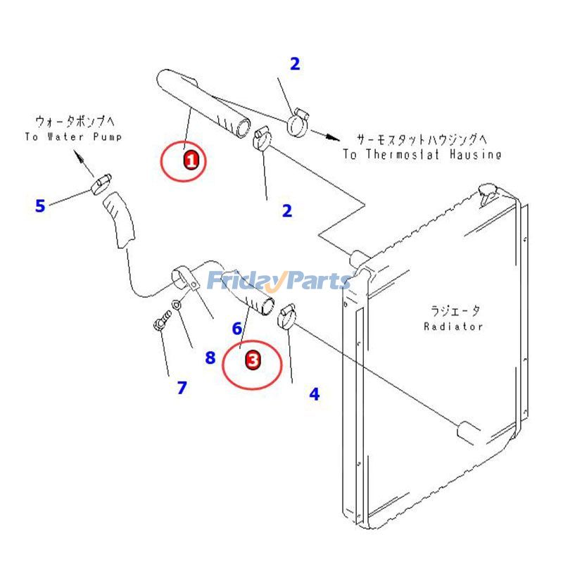  Lower Water Hose & Upper Water Hose For KOMATSU