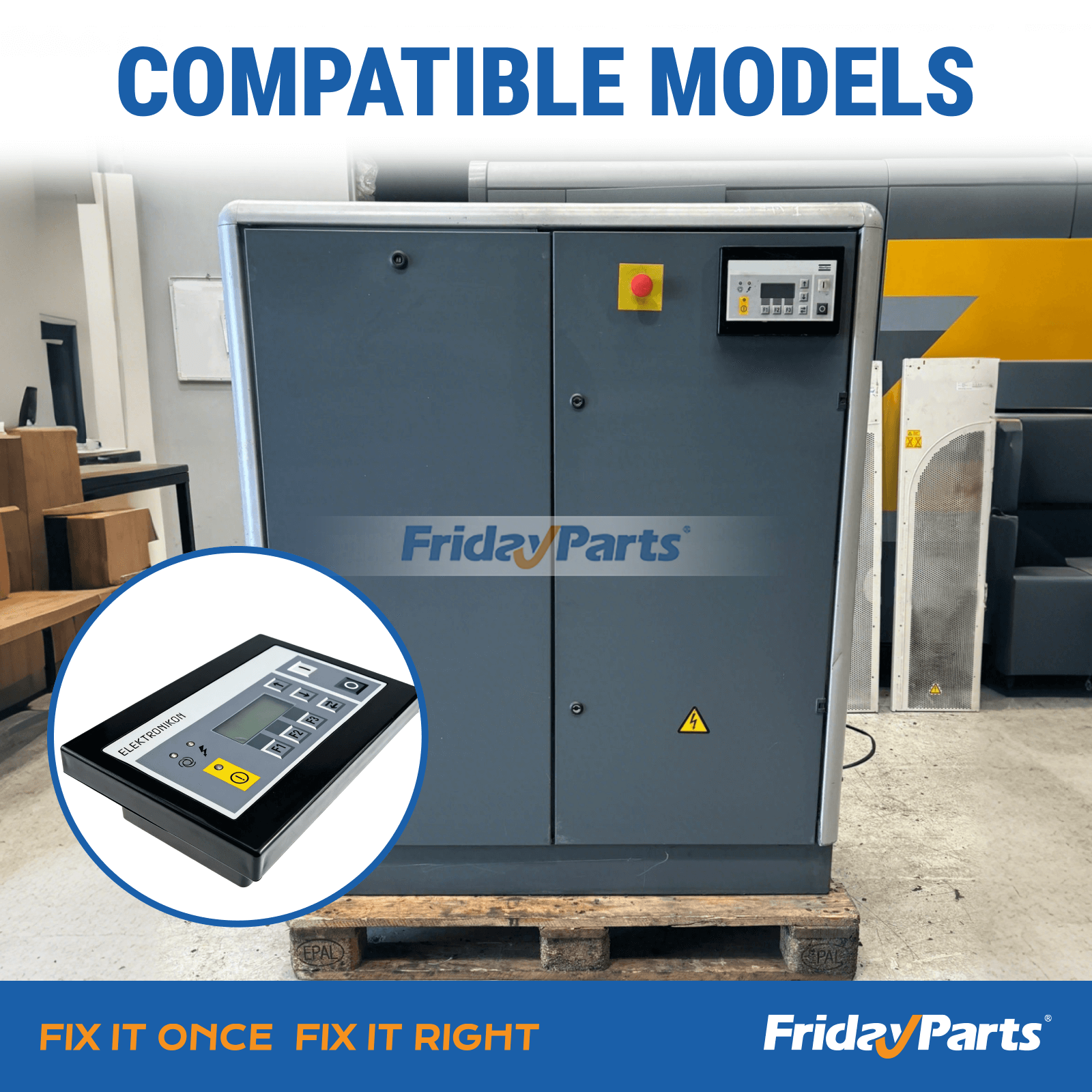 Elektronikon controller panel installed on Atlas Copco screw air compressor
