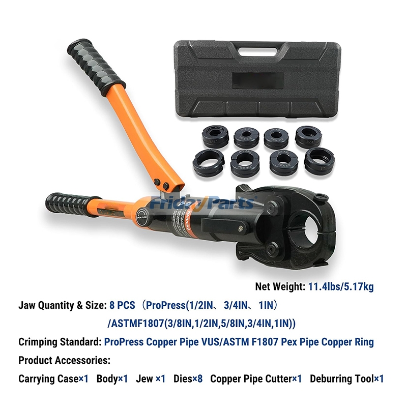 Prensa hidráulica manual para cobre y kit de herramientas para engaste de PEX con matrices para tuberías de cobre de 1/2, 3/4 y 1 pulgada y matrices para anillos de PEX ASTM F1807 de 3/8 a 1 pulgada. para Herramientas manuales y eléctricas  FridayParts