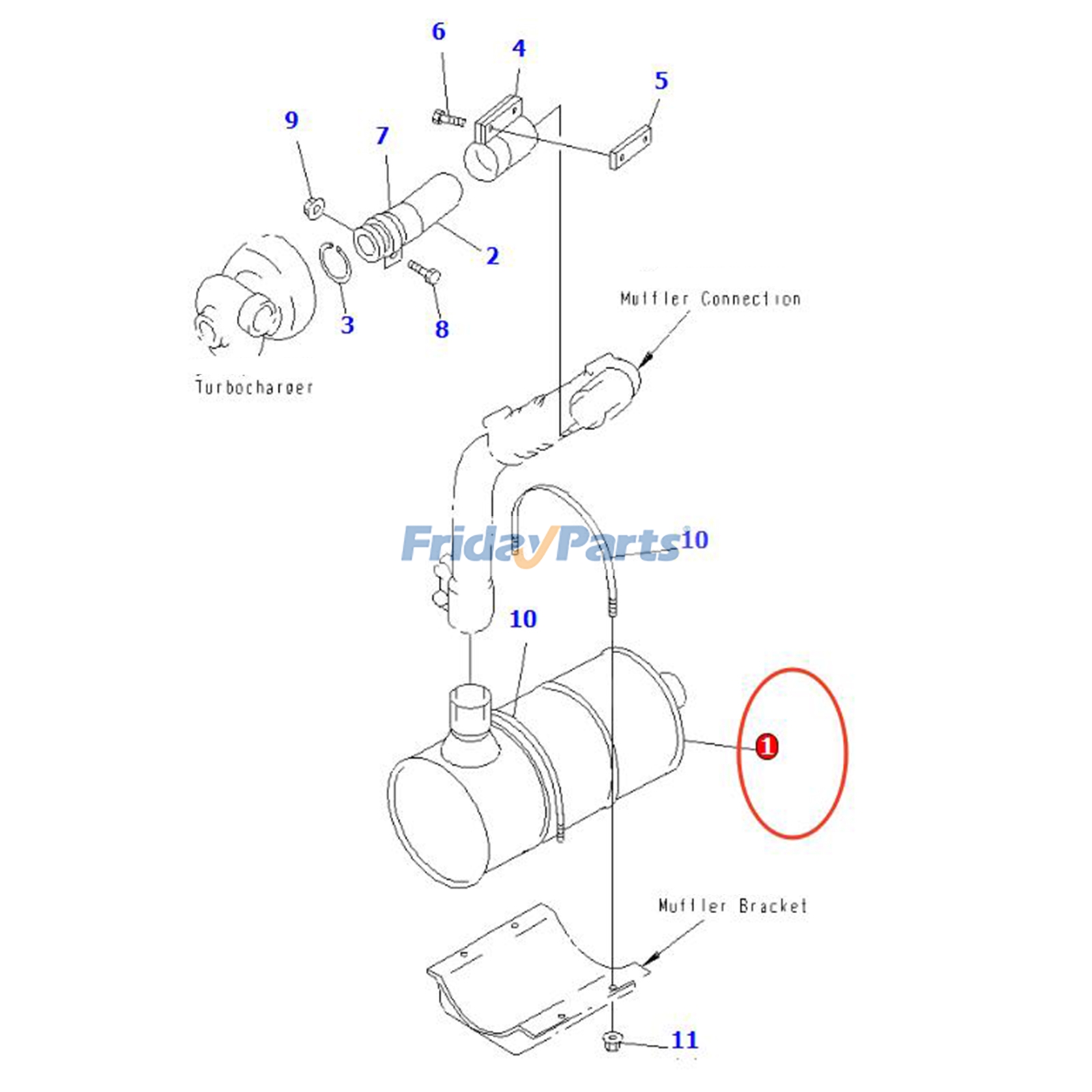 Silenciador 6207-11-5220 para motor Komatsu S4D95L-1 S6D95L-1 Excavadora PC150-3 Para KOMATSU