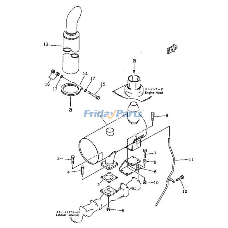 Silenciador 6150-11-5910 6150-11-5511 para motor Komatsu 6D125-1 S6D108-1 Topadora de cadenas D60-8 D60A-8 para Topadora,Motor