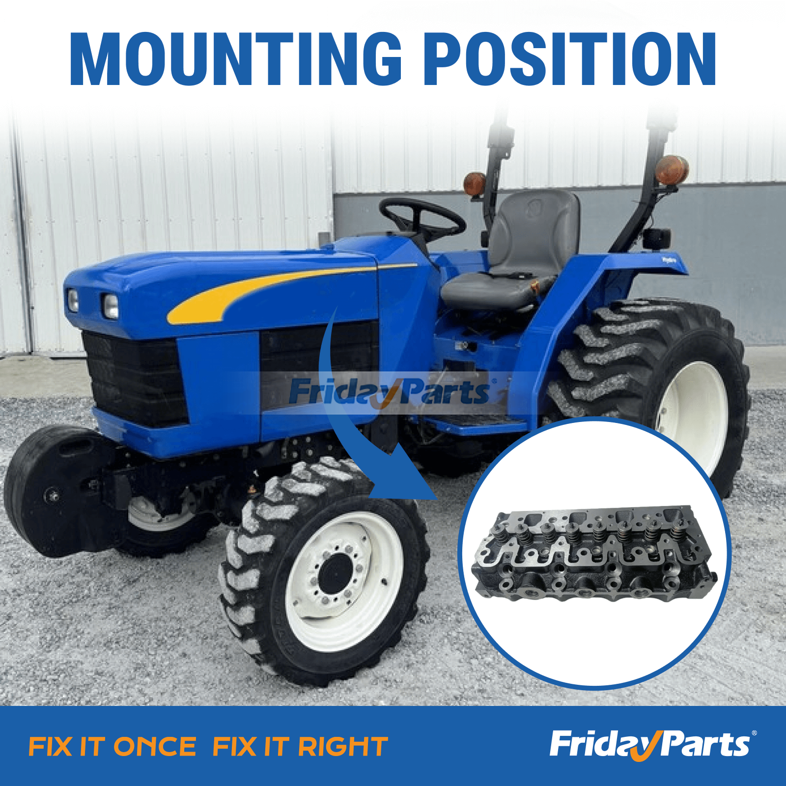 Replacement cylinder head for Shibaura N844D engine on New Holland L213