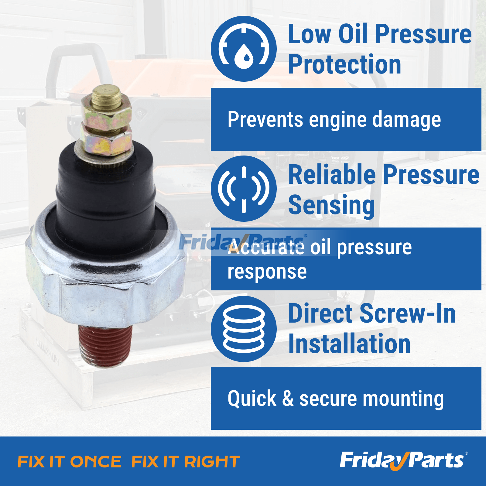 Interruptor de presión de aceite para lavadoras de generadores Generac 99236 99236GS 099236 G099236 de FridayParts