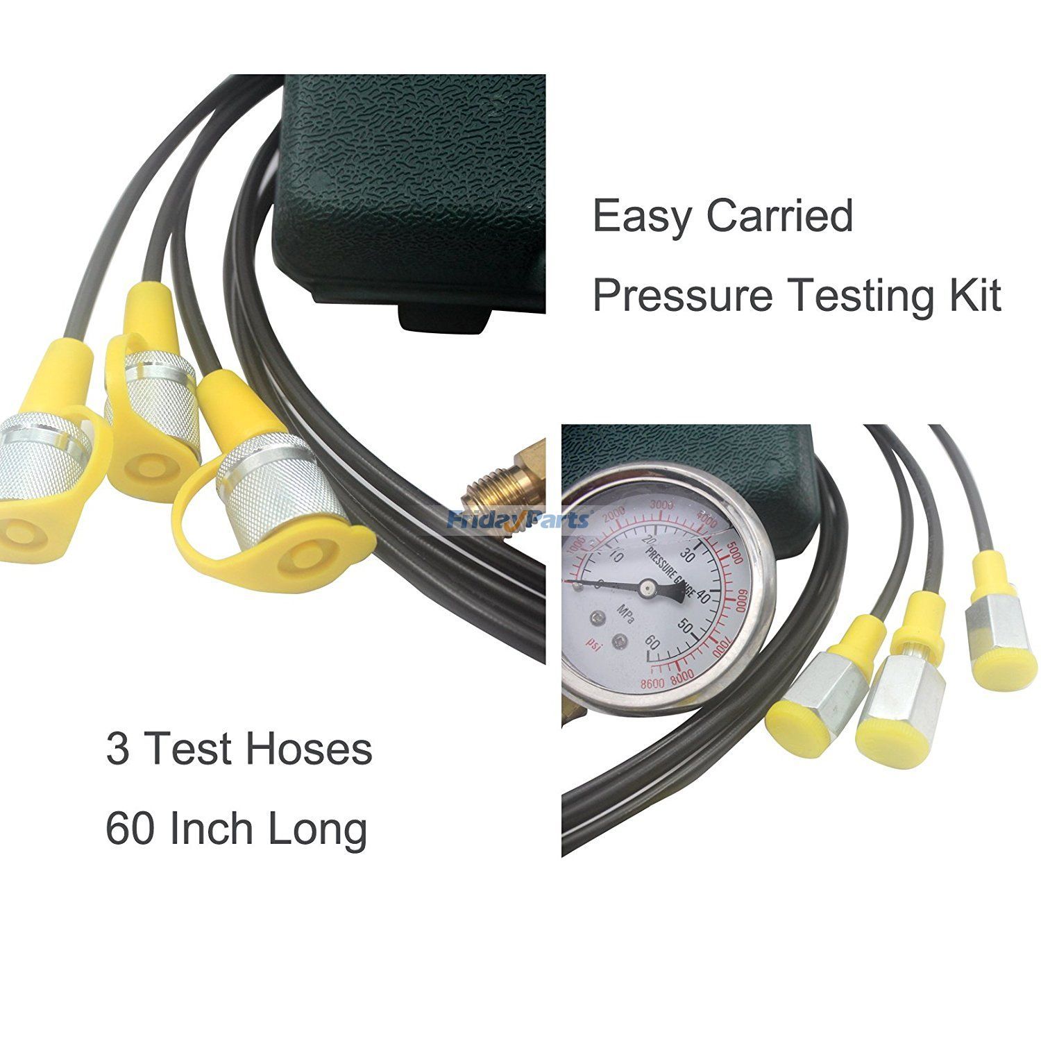 FridayParts Common Hydraulic Pressure Testing Kit Hydraulic Pressure Gauge Kit Diagnostic Tool