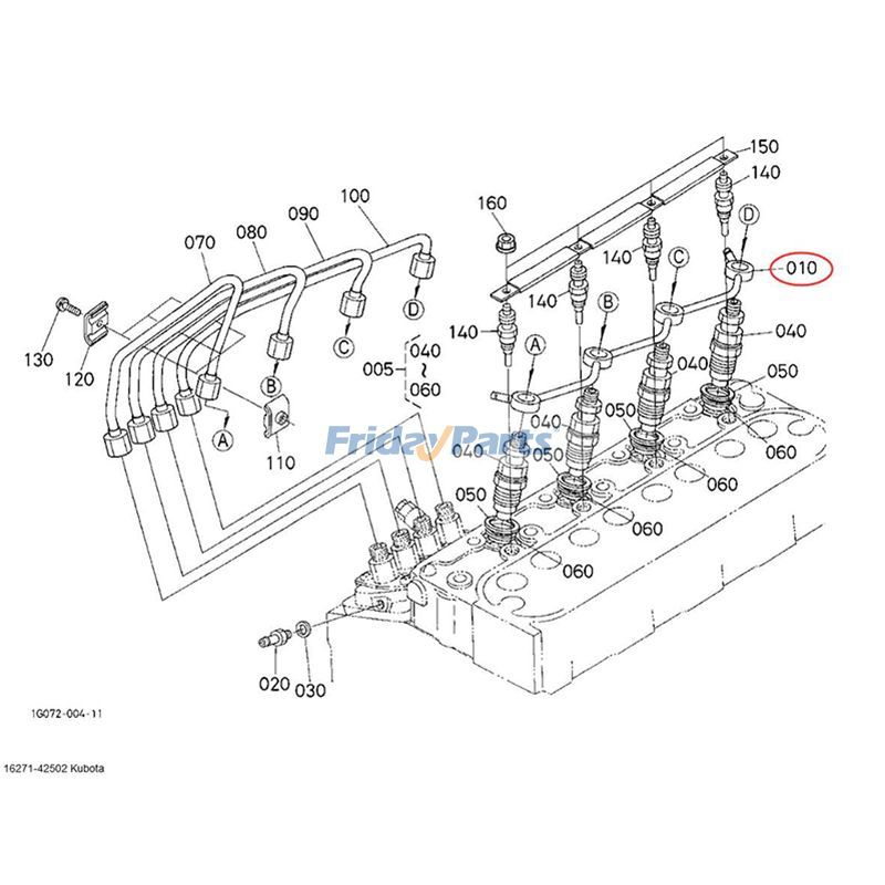 Overflow Pipe 16271-42502 for Kubota V1505 V1305 Engine