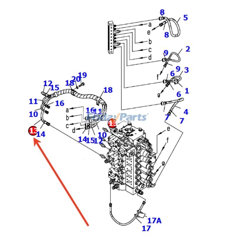 Manguera principal PPC 207-62-72640 para excavadora Komatsu PC300-7, PC300LC-7, PC360-7, PC300-8, PC300LC-8, PC350-7E0, PC350LC-7, PC350LC-8. Para KOMATSU