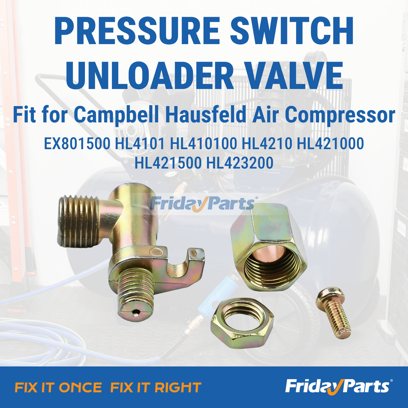 Pressure switch unloader valve CW212400AV for Campbell Hausfeld air compressor front view