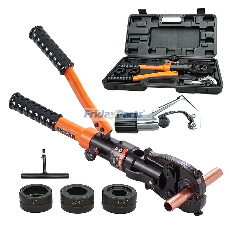 ProPress VUS Jaw Hydraulic Pipe Crimping Tool with 1/2", 3/4" & 1" Copper Pipe Press Crimper Jaws, Ultra-Lightweight Aluminum Alloy Body, Low-Profile Head for T-Shaped Pipe Fittings