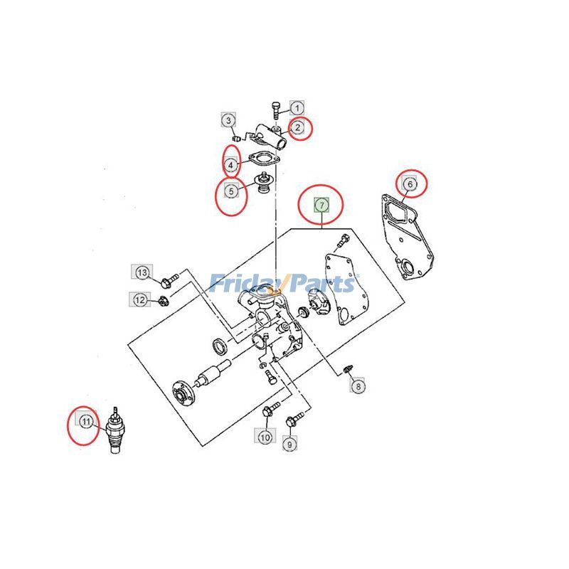FridayParts Water Pump & Thermostat & Gasket & Water Outlet Pipe & Sensor