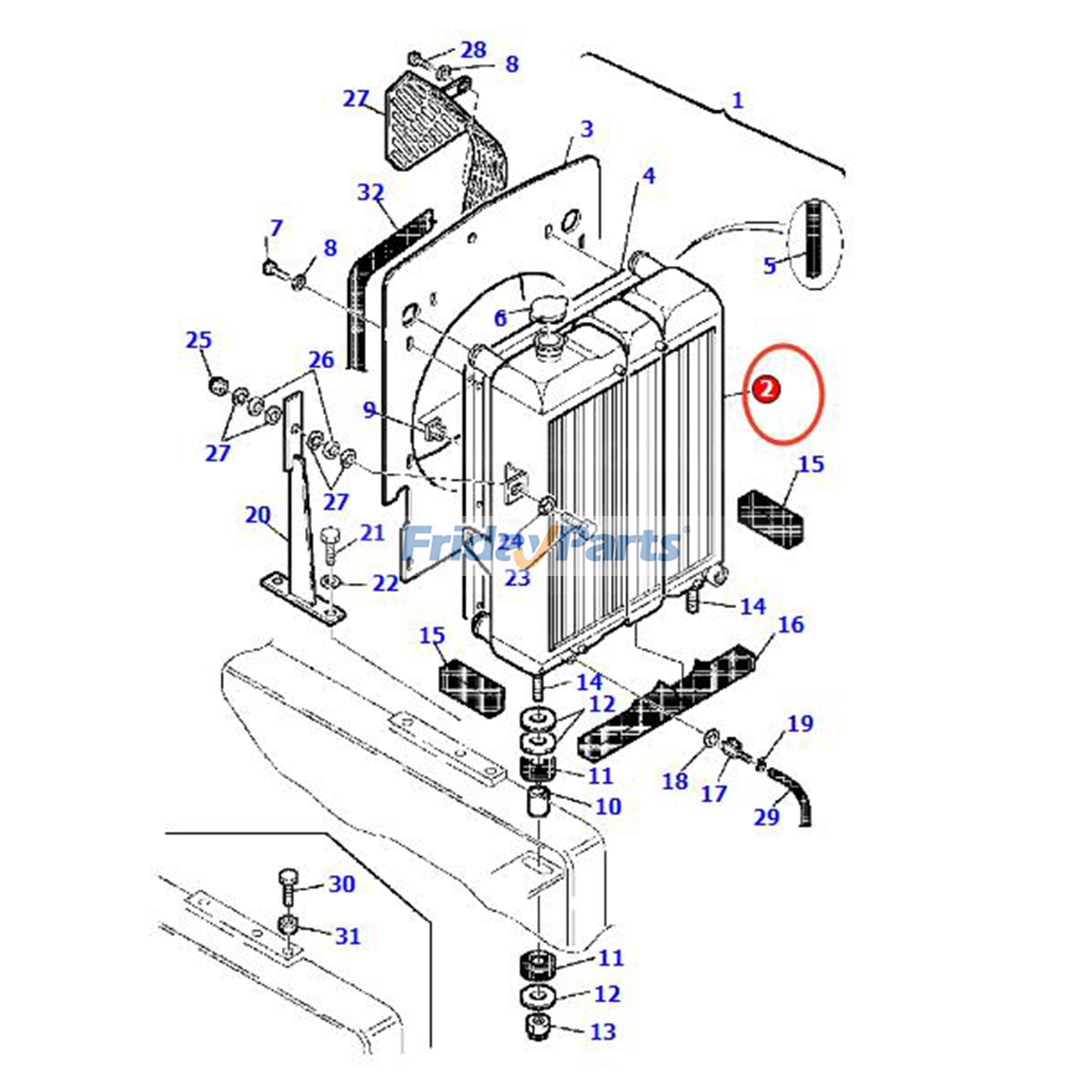 Radiador 312-60-7124 875-60-0001 para cargadoras Komatsu WB140-2 WB150-2 WB150AWS-2 WB150PS-2 WB97R-2 de FridayParts