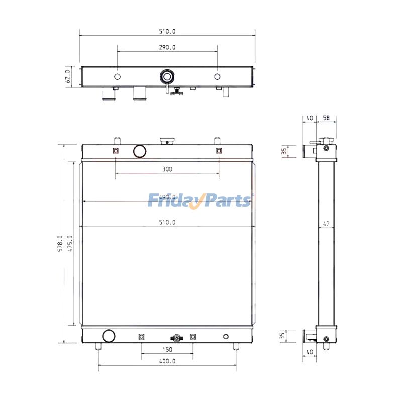 Radiator 3A611-17102 42213-22730 for Kubota Engine VT3600T Midi Tractor M6800 M8200 ME‑5700 M6800HD M8200HD